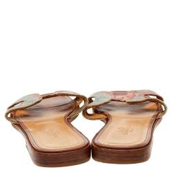 Hermes Beige Printed Canvas Oran Sandals Size 37