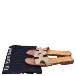Hermes Beige Printed Canvas Oran Sandals Size 37