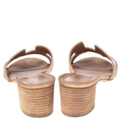 Pre Owned Hermes Beige Suede Oasis Block Heel Slide Sandals Size 37