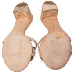 Pre Owned Hermes Beige Suede Oasis Block Heel Slide Sandals Size 37