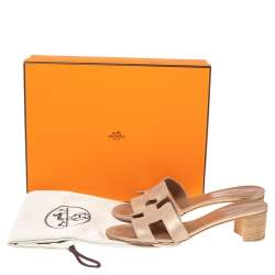 Pre Owned Hermes Beige Suede Oasis Block Heel Slide Sandals Size 37