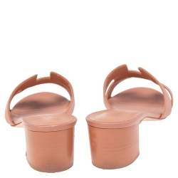 Pre Owned Hermes Rose Aube Epsom Leather Oasis Slide Sandals Size 37