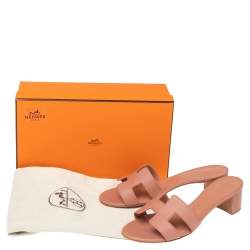 Pre Owned Hermes Rose Aube Epsom Leather Oasis Slide Sandals Size 37