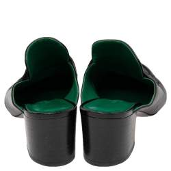 Hermes Black Leather Tuileries Block Heel Mules Size 38.5