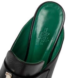 Hermes Black Leather Tuileries Block Heel Mules Size 38.5