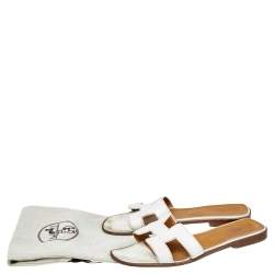 Pre Owned Hermes White Leather Oran Flats Size 41