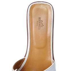 Pre Owned Hermes White Leather Oran Flats Size 41
