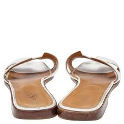 Pre Owned Hermes White Leather Oran Flats Size 41