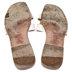 Pre Owned Hermes White Leather Oran Flats Size 41