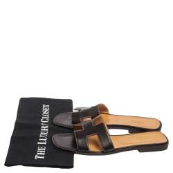 Pre Owned Hermès Chocolate Brown Leather Oran Flat Slides Size 39