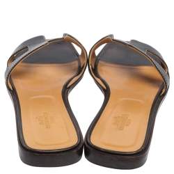 Pre Owned Hermès Chocolate Brown Leather Oran Flat Slides Size 39