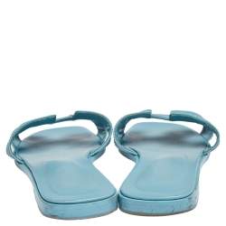 Pre Owned Hermes Blue Leather Oran Flats Sandals Size 37 