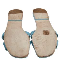 Pre Owned Hermes Blue Leather Oran Flats Sandals Size 37 