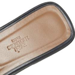 Pre Owned Hermes Black Textured Leather Cut Out Detail Oran Sandals Size 39