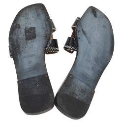 Pre Owned Hermes Black Textured Leather Cut Out Detail Oran Sandals Size 39