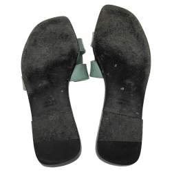 Pre Owned Hermes Blue Patent Leather Oran Flats Size 38