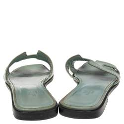 Pre Owned Hermes Blue Patent Leather Oran Flats Size 38