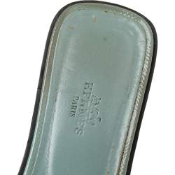 Pre Owned Hermes Blue Patent Leather Oran Flats Size 38