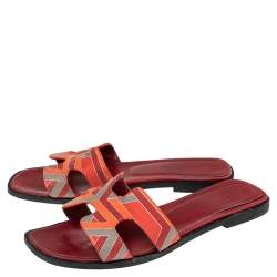 Hermes Multicolor Fabric Oran Slide Sandals Size 36