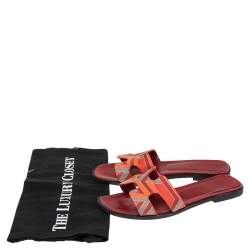 Hermes Multicolor Fabric Oran Slide Sandals Size 36