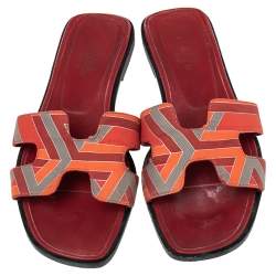 Hermes Multicolor Fabric Oran Slide Sandals Size 36