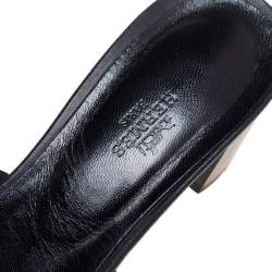 Pre Owned Hermes Black Leather Tandem Slide Sandals Size 40.5