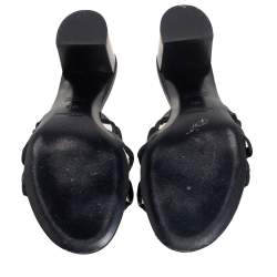 Pre Owned Hermes Black Leather Tandem Slide Sandals Size 40.5