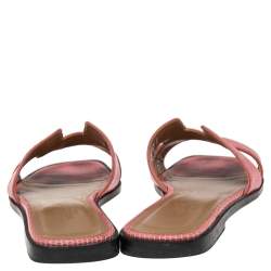 Pre Owned Hermes Pink Lizard Embossed Leather Oran  Sandals Size 36