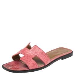 HERMES Lizard Oran Sandals 36 Fuchsia 799157