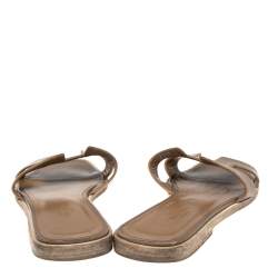 Hermes Brown Leather Oran Flat Sandals Size 37