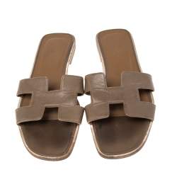 Hermes Brown Leather Oran Flat Sandals Size 37