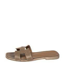 Hermes Brown Leather Oran Flat Sandals Size 37