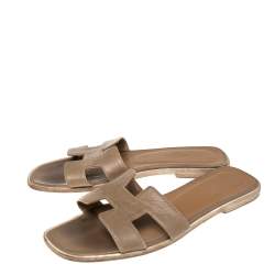 Hermes Brown Leather Oran Flat Sandals Size 37