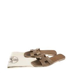 Hermes Brown Leather Oran Flat Sandals Size 37
