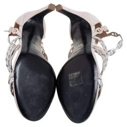 Hermes Silver/Beige  Suede And Leather Chaine D'Ancre Sandals  Size 37