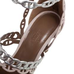  Hermes Silver/Beige  Suede And Leather Chaine D'Ancre Sandals  Size 37