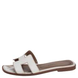 Hermes White Leather Oran Flat Sandals 35
