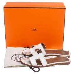 Hermes White Leather Oran Flat Sandals 35
