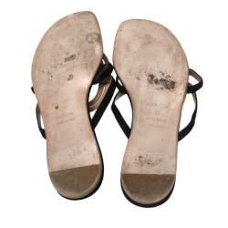 Hermes  Black Leather And Suede  Galet Chaine D'Ancre Flat Sandals Size 38