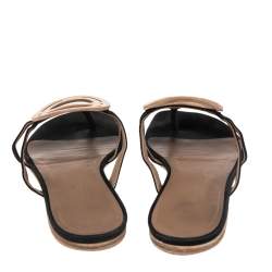 Hermes  Black Leather And Suede  Galet Chaine D'Ancre Flat Sandals Size 38