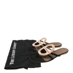 Hermes  Black Leather And Suede  Galet Chaine D'Ancre Flat Sandals Size 38