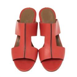 Hermes Red Leather Ostia Slide Sandals Size 40