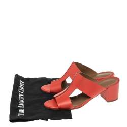 Hermes Red Leather Ostia Slide Sandals Size 40