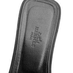 Hermes Black Leather Medor Pyramid Oran Flat Slides Size 38.5