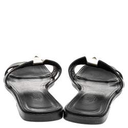 Hermes Black Leather Medor Pyramid Oran Flat Slides Size 38.5