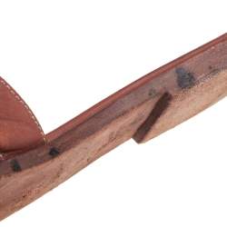 Pre Owned Hermes Brown Leather Oran Flats Size 37.5