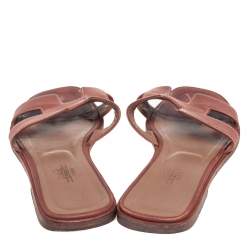 Pre Owned Hermes Brown Leather Oran Flats Size 37.5