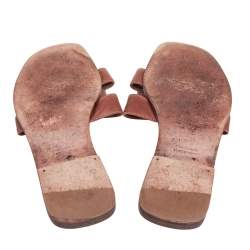 Pre Owned Hermes Brown Leather Oran Flats Size 37.5