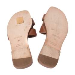 Pre Owned Hermes Brown Leather Oran Flats Sandals Size 34
