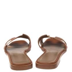 Pre Owned Hermes Brown Leather Oran Flats Sandals Size 34